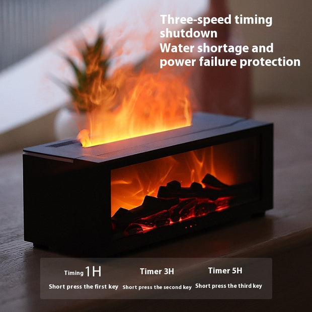 Bedroom flame effect humidifier for relaxation