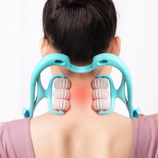 Manual six-wheel neck massager for pain relief