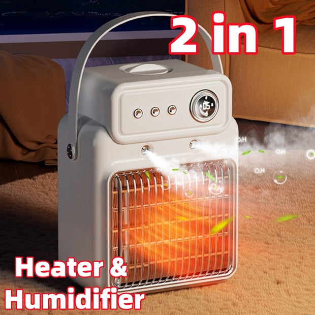 1200W Heater Humidifier Combo - Table Heater with Overheat Protection for Office Home