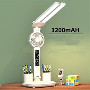 Foldable LED desk lamp with fan and calendar