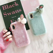 "Soft plush phone case for iPhone – cute winter design"