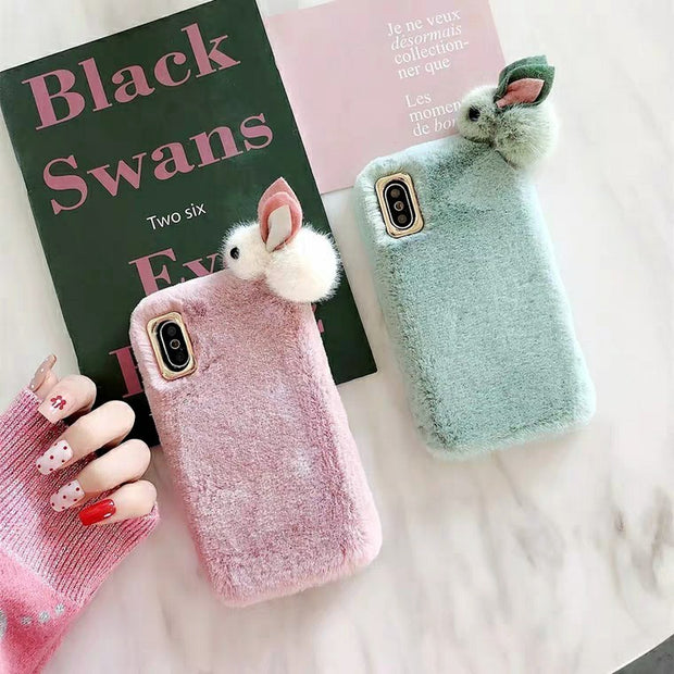"Soft plush phone case for iPhone – cute winter design"