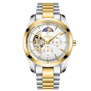 Men’s luxury mechanical business watch with stainless steel strap and automatic skeleton dial