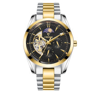 Men’s luxury mechanical business watch with stainless steel strap and automatic skeleton dial