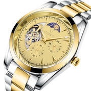 Men’s luxury mechanical business watch with stainless steel strap and automatic skeleton dial