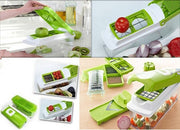 "12-in-1 vegetable chopper and slicer with storage container