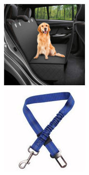 Foldable dog car protector with storage pocket.