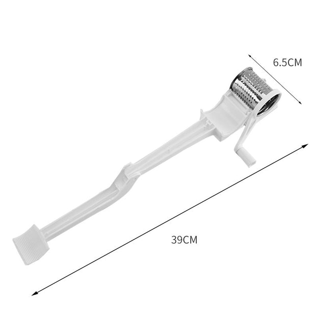 "Handheld cheese grater side view with handle"