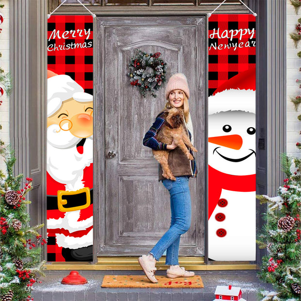 Santa Claus and snowman Christmas porch banner set