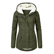 Winter Hooded Fleece Jacket - Women's Solid Color Warm Zip-Up Jacket with Pockets, Casual Outerwear for Cold Weather"