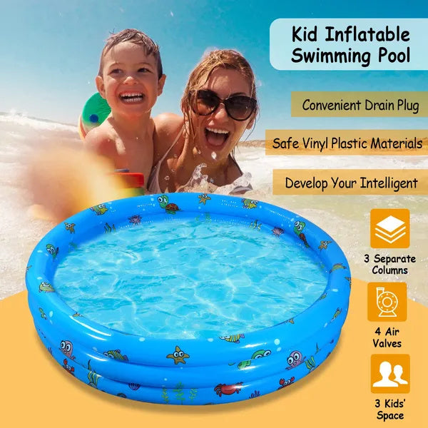 Inflatable Swimming Pool 51x13In for Kids – Foldable Family Pool for 3 Children