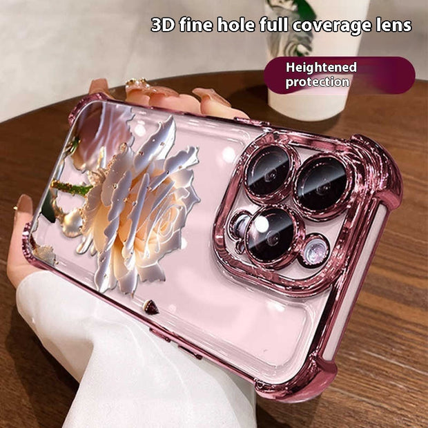 Applicable To 16 Mobile Phone Flower Rose Transparent Drop-resistant Phone Case