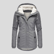 Winter Hooded Fleece Jacket - Women's Solid Color Warm Zip-Up Jacket with Pockets, Casual Outerwear for Cold Weather"