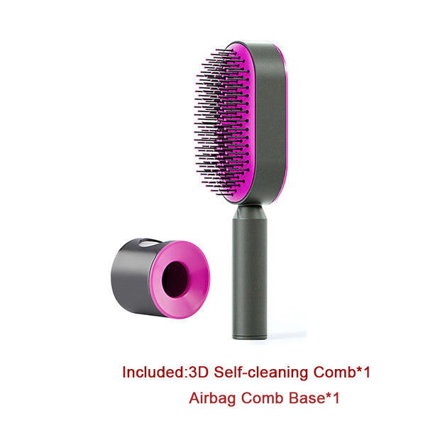 Self-Cleaning Hair Brush for Women - One-Key Cleaning Hair Loss Airbag Massage Scalp Comb Anti-Static Hairbrush (Multiple Colors
