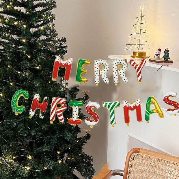 Merry Christmas candy colored balloon banner wall decoration