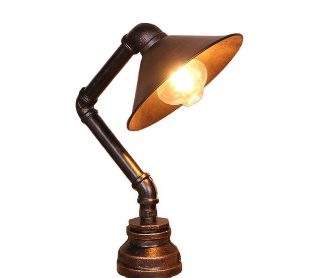 "Retro industrial pipe bedside table lamp with bronze finish – vintage home decor light"