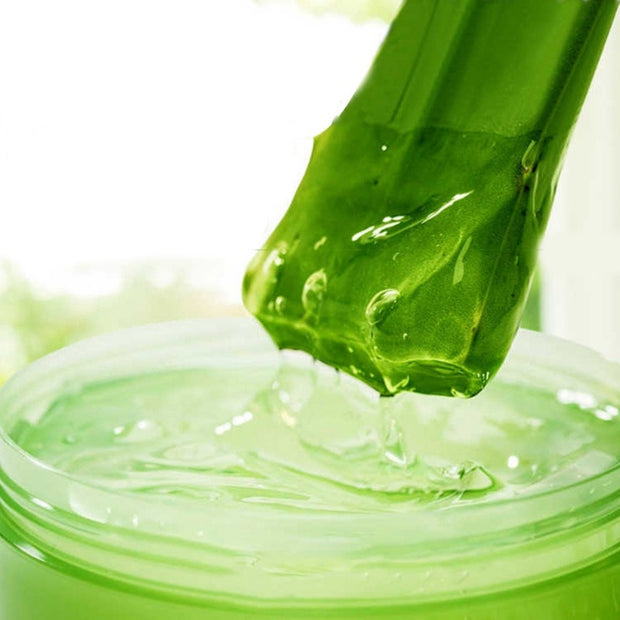 > "Clear gel texture of natural aloe vera skincare product"