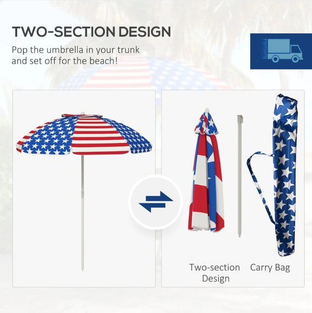 "UV40+ ventilated beach umbrella with American flag design – portable and wind-resistant sunshade"
