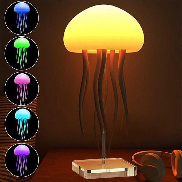 Jellyfish mood lamp glowing with soft yellow light