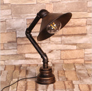 "Retro industrial pipe bedside table lamp with bronze finish – vintage home decor light"