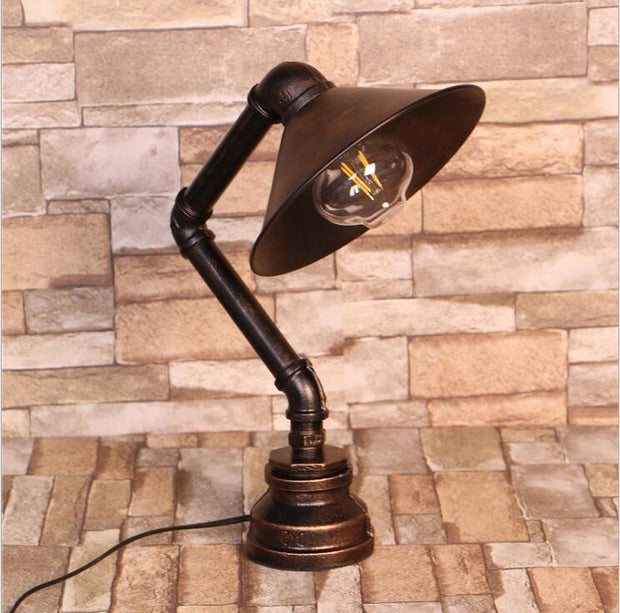"Retro industrial pipe bedside table lamp with bronze finish – vintage home decor light"