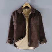 Men's Warm Coat Shirt - Fleece Lined Padded Winter Shirt with Solid Color Pattern
