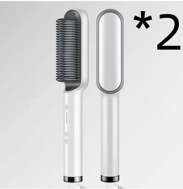 2-in-1 Hair Straightener & Curler Brush – Portable Ceramic Styling Tool (2PCS Set)