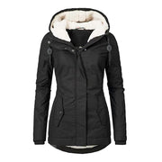 Winter Hooded Fleece Jacket - Women's Solid Color Warm Zip-Up Jacket with Pockets, Casual Outerwear for Cold Weather"