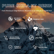 Benefits of pure shilajit resin over mountain background