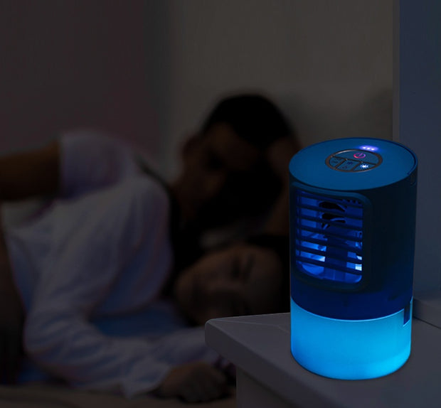 Blue humidifying desktop air conditioner fan