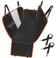 Foldable dog car protector with storage pocket.