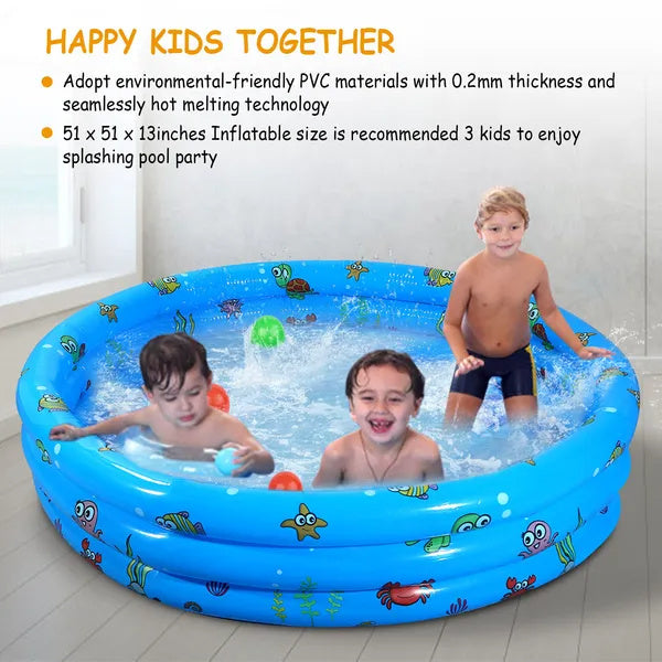 Inflatable Swimming Pool 51x13In for Kids – Foldable Family Pool for 3 Children