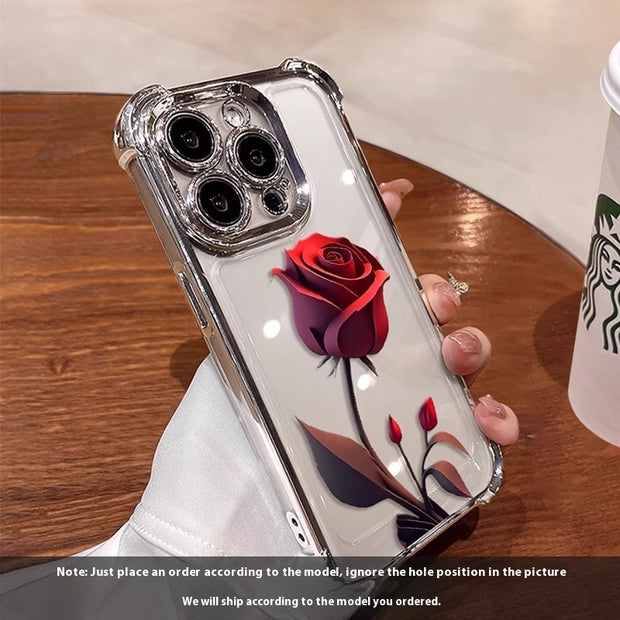 Applicable To 16 Mobile Phone Flower Rose Transparent Drop-resistant Phone Case