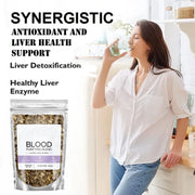 Woman drinking herbal detox tea for blood purification