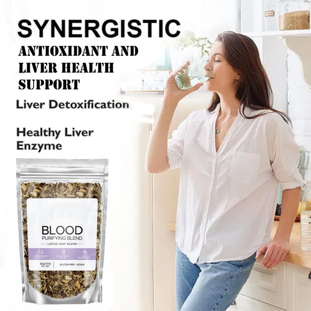 Woman drinking herbal detox tea for blood purification