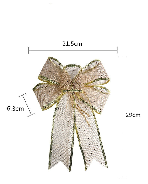 Christmas Bow Ribbon Mesh - Decorative Champagne Scramble Finish for Holiday Decor`