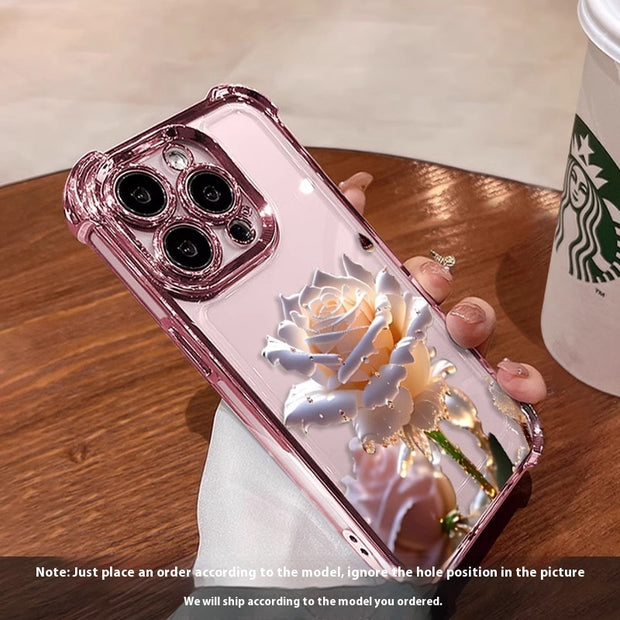 Applicable To 16 Mobile Phone Flower Rose Transparent Drop-resistant Phone Case