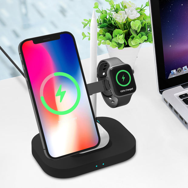Foldable 3-in-1 Wireless Charger Stand – For iPhone, Apple Watch & AirPods