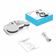 "Desk setup with wireless fast charger"