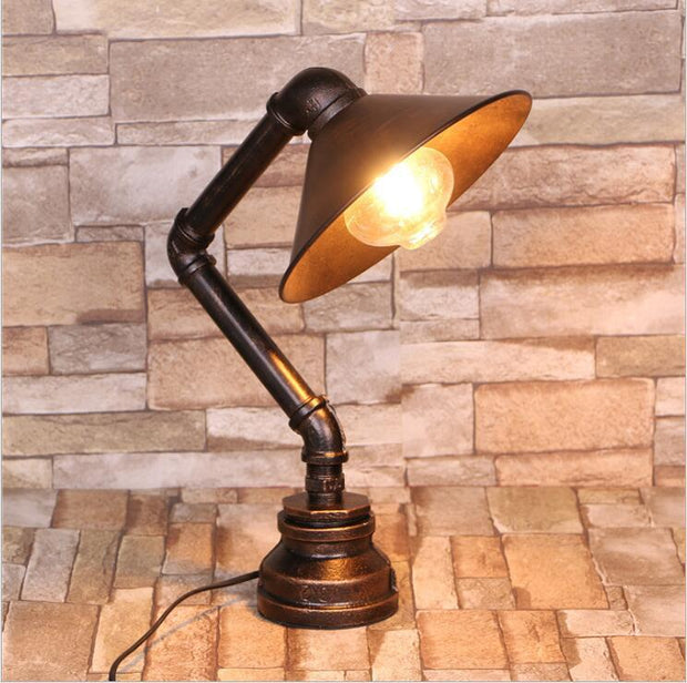 "Retro industrial pipe bedside table lamp with bronze finish – vintage home decor light"