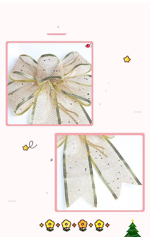 Christmas Bow Ribbon Mesh - Decorative Champagne Scramble Finish for Holiday Decor`
