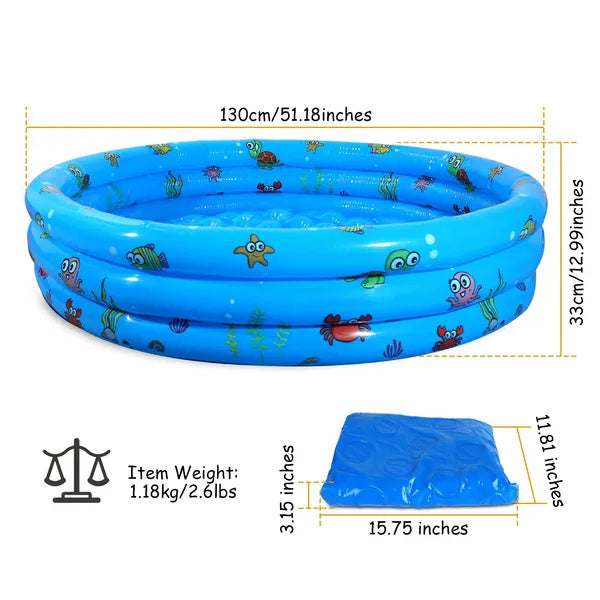 Inflatable Swimming Pool 51x13In for Kids – Foldable Family Pool for 3 Children