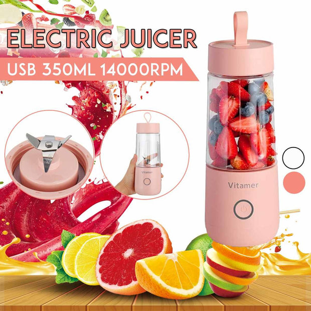 Portable USB electric juicer with 350ml capacity and 14000RPM motor