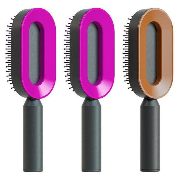 Self-Cleaning Hair Brush for Women - One-Key Cleaning Hair Loss Airbag Massage Scalp Comb Anti-Static Hairbrush (Multiple Colors