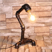 "Retro industrial pipe bedside table lamp with bronze finish – vintage home decor light"