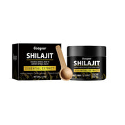 Shilajit resin jar and spoon with product packaging