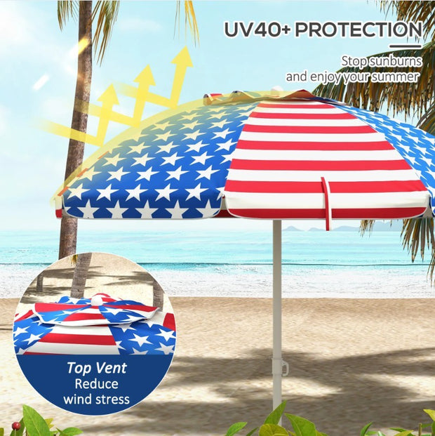 "UV40+ ventilated beach umbrella with American flag design – portable and wind-resistant sunshade"