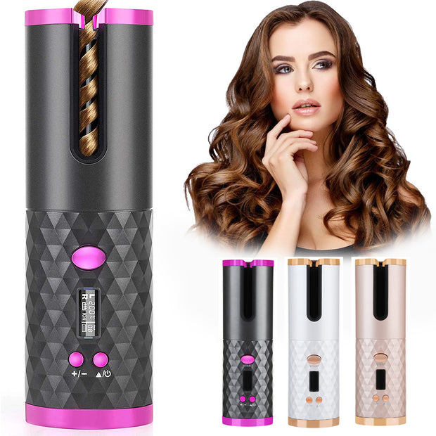 Rechargeable automatic hair curler with LCD display – Black USB