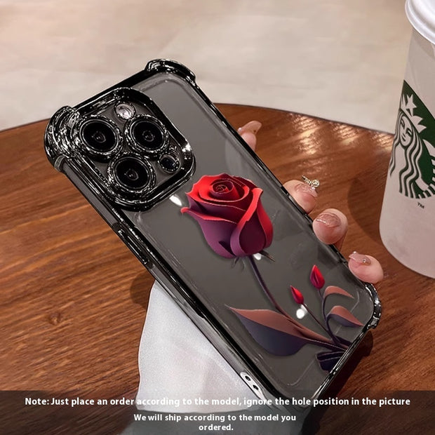 Applicable To 16 Mobile Phone Flower Rose Transparent Drop-resistant Phone Case