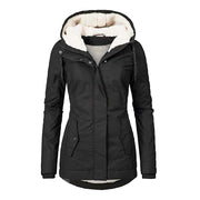 Winter Hooded Fleece Jacket - Women's Solid Color Warm Zip-Up Jacket with Pockets, Casual Outerwear for Cold Weather"